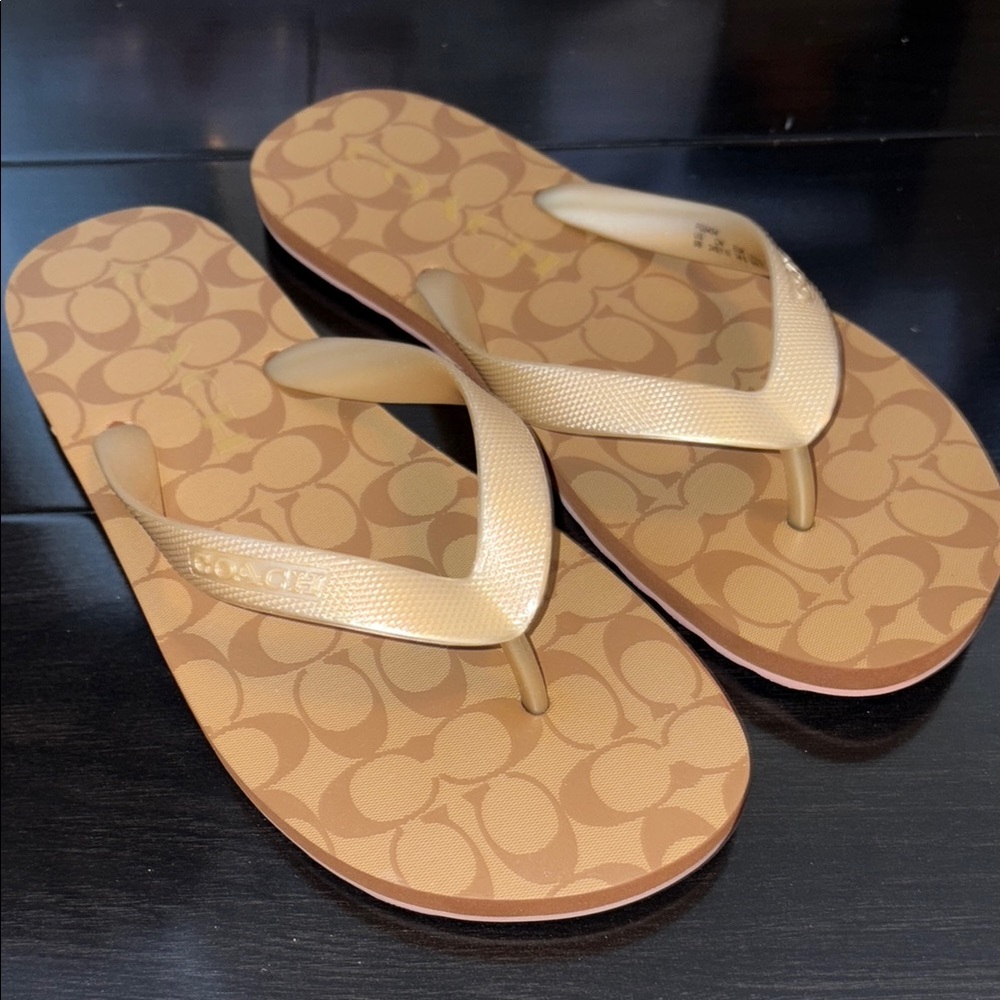 Coach Gold Sandals with Textured Footbed
